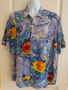 Jams World Men’s Hawaiian Aloha Short Sleeve Shirt, L, “Velvet Rose”, Great cond